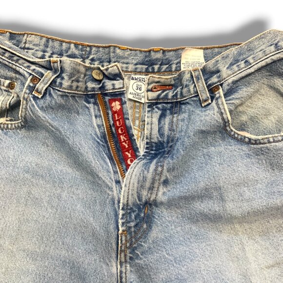 VTG Lucky Brand Men’s Blue Faded Jeans Denim 36x32 Relax Fit Zip Made in USA - Picture 5 of 16